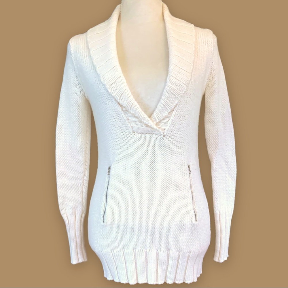 J. Crew cream colored Wool blend Chalet Shawl Collar Sweater Tunic. Size…